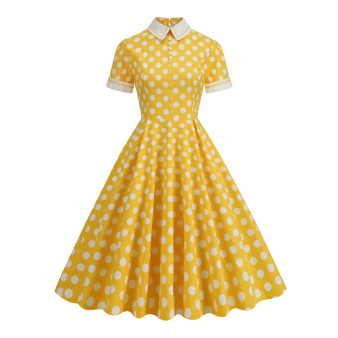 Aライン ロングワンピース カレッジ風 レトロプリント ゆったり nn228-1.jpg
