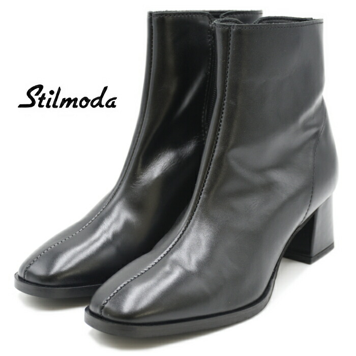 Stilmoda スティルモーダ 遊撃手ブーツ 2708 イタリア製 スクエアトゥ 黒いこと 本革 なめし革 ブーツ レディース 靴 ブーツ-その他