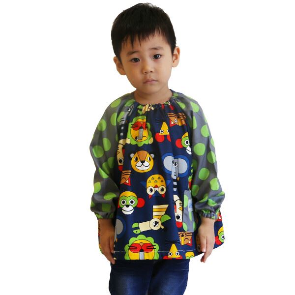 市場 子供スモック90cm ポケット付き ネイビー 日本製 入園 北欧アニマル 長袖