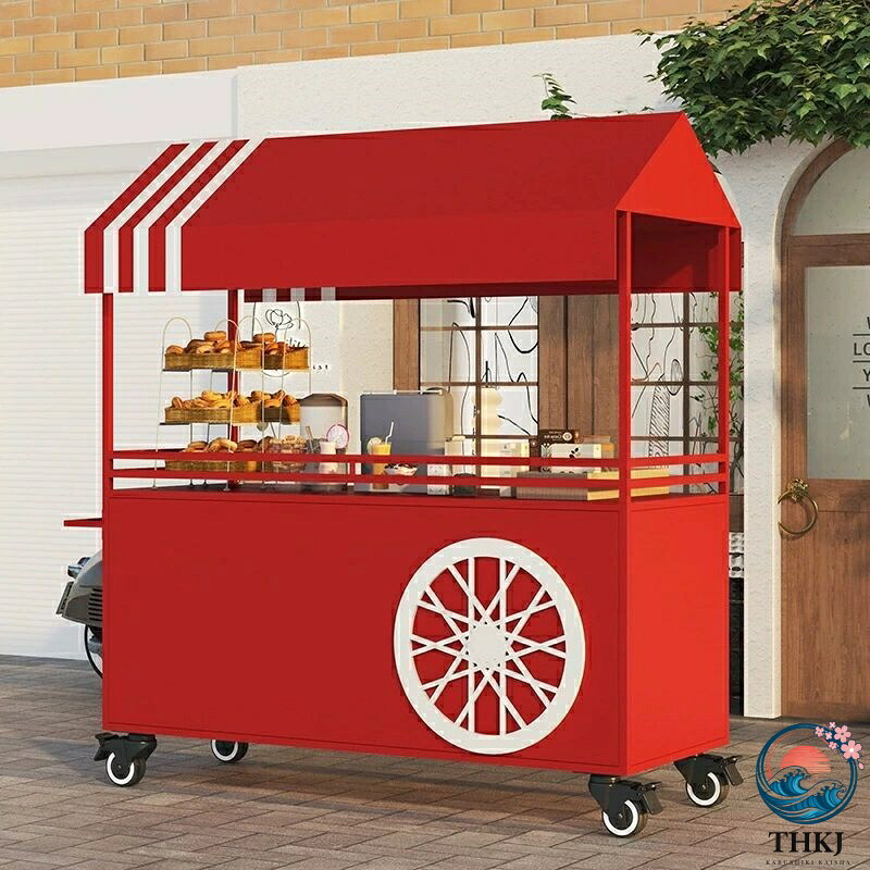 屋台ブース 商業用大型ディスプレイカート 屋外市場錬鉄製手押し車 景勝地公園屋台スタンド アイスクリーム タピオカティー コーヒー販売用 Yellow L140CM 55IN｜cheriebijou