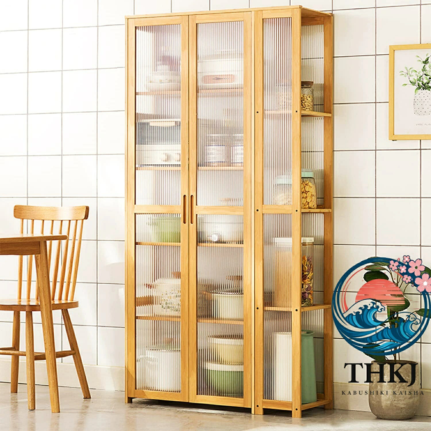 竹製食器棚 キッチン収納キャビネット 簡単組立収納家具|cheriebijou