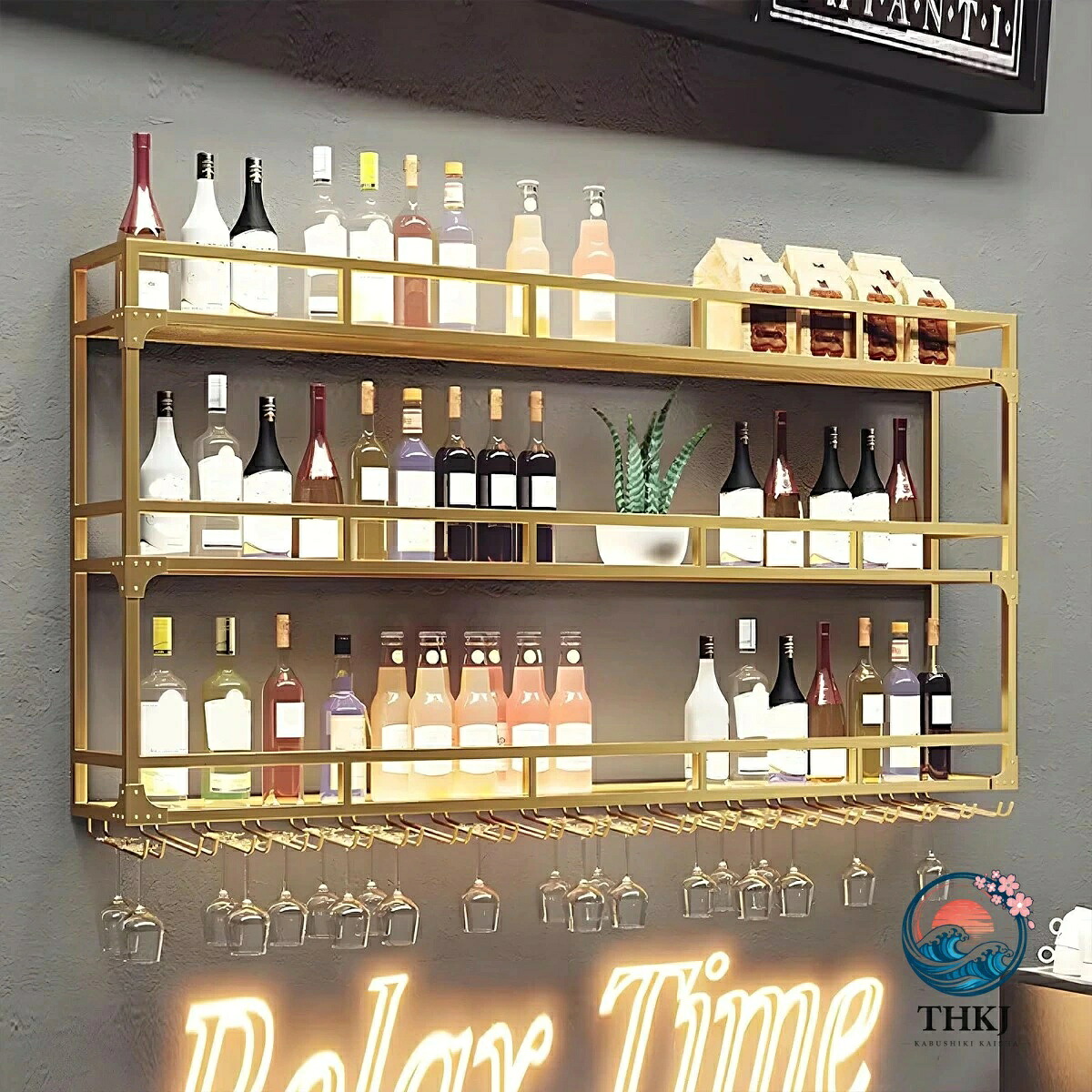 金属製壁掛けワインラック 酒ボトルラック ウイスキー収納ディスプレイスタンドインテリア|cheriebijou