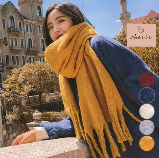 楽天市場 マフラー ストール レディース 大人 ひざ掛け 羽織 フリンジ 大判サイズ 19 冬アイテム マスタード グレー アイボリー ネイビー レッド ボリュームマフラー ラッピング対応可 シェリール