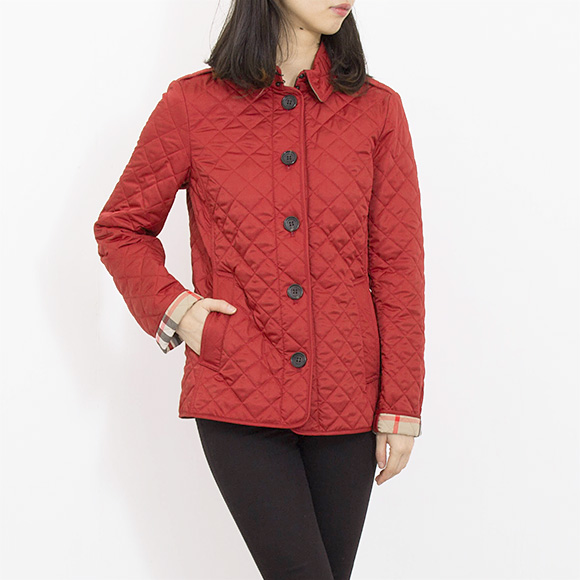 womens red burberry jacket