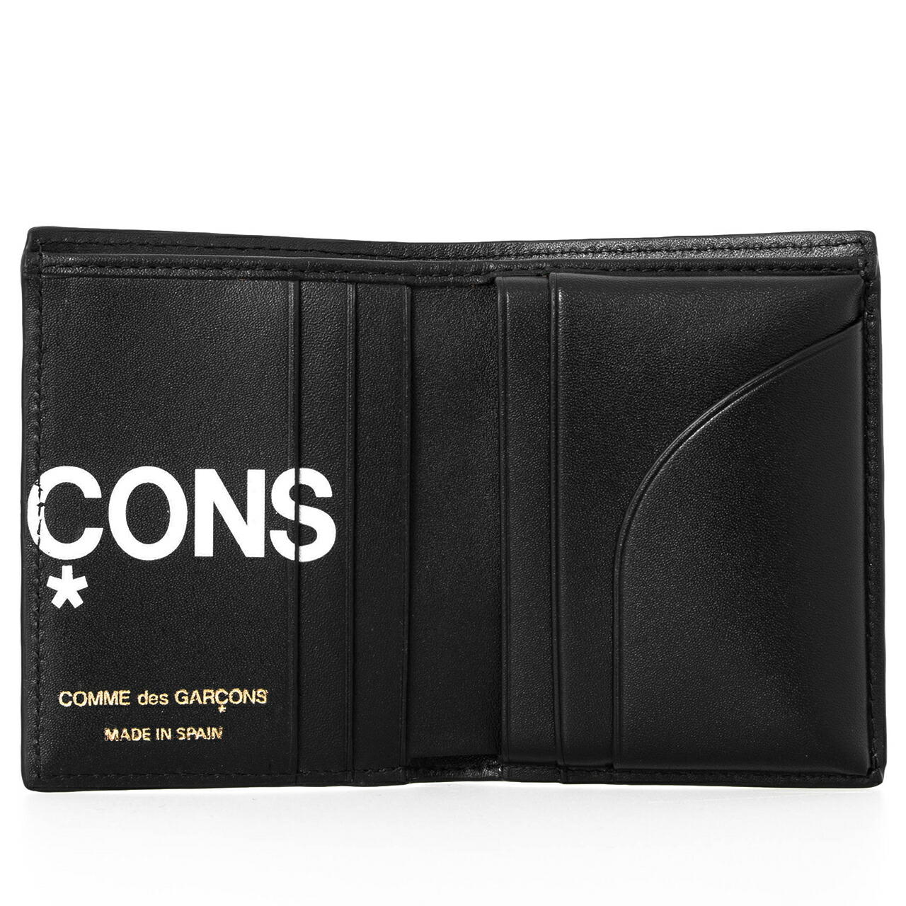 新品 COMME des GARCONS ヒュージ ロゴ 黒 二つ折り 財布-