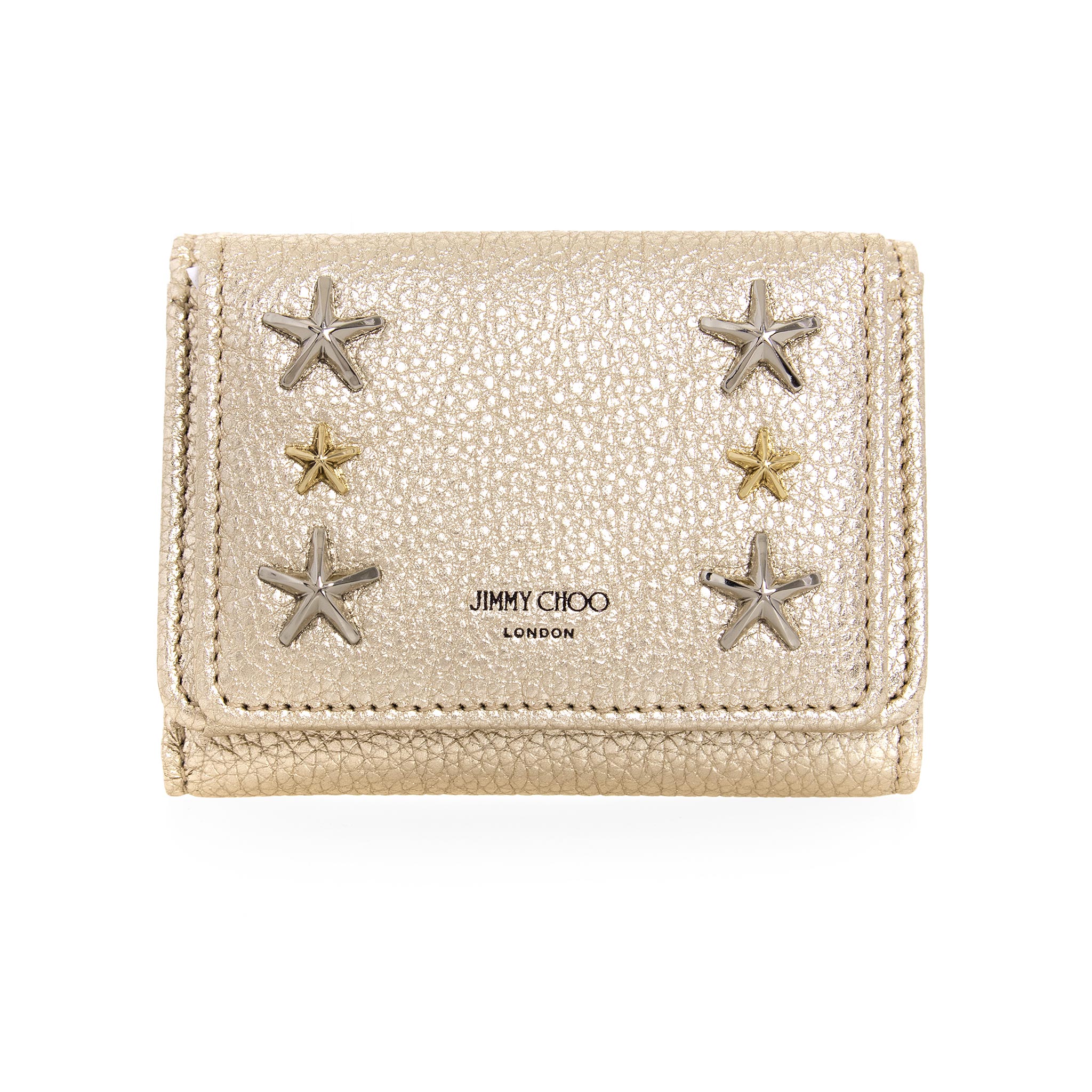 残りわずか 訳あり 箱汚れ ジミーチュウ Jimmy Choo 財布 レディース 三つ折り財布 ライトゴールド Metallic Soft Grainy Calf With Stars Nemo Uur Light Gold Mix ミニ財布 英国 21ss 高質で安価 Andhes Org Ar