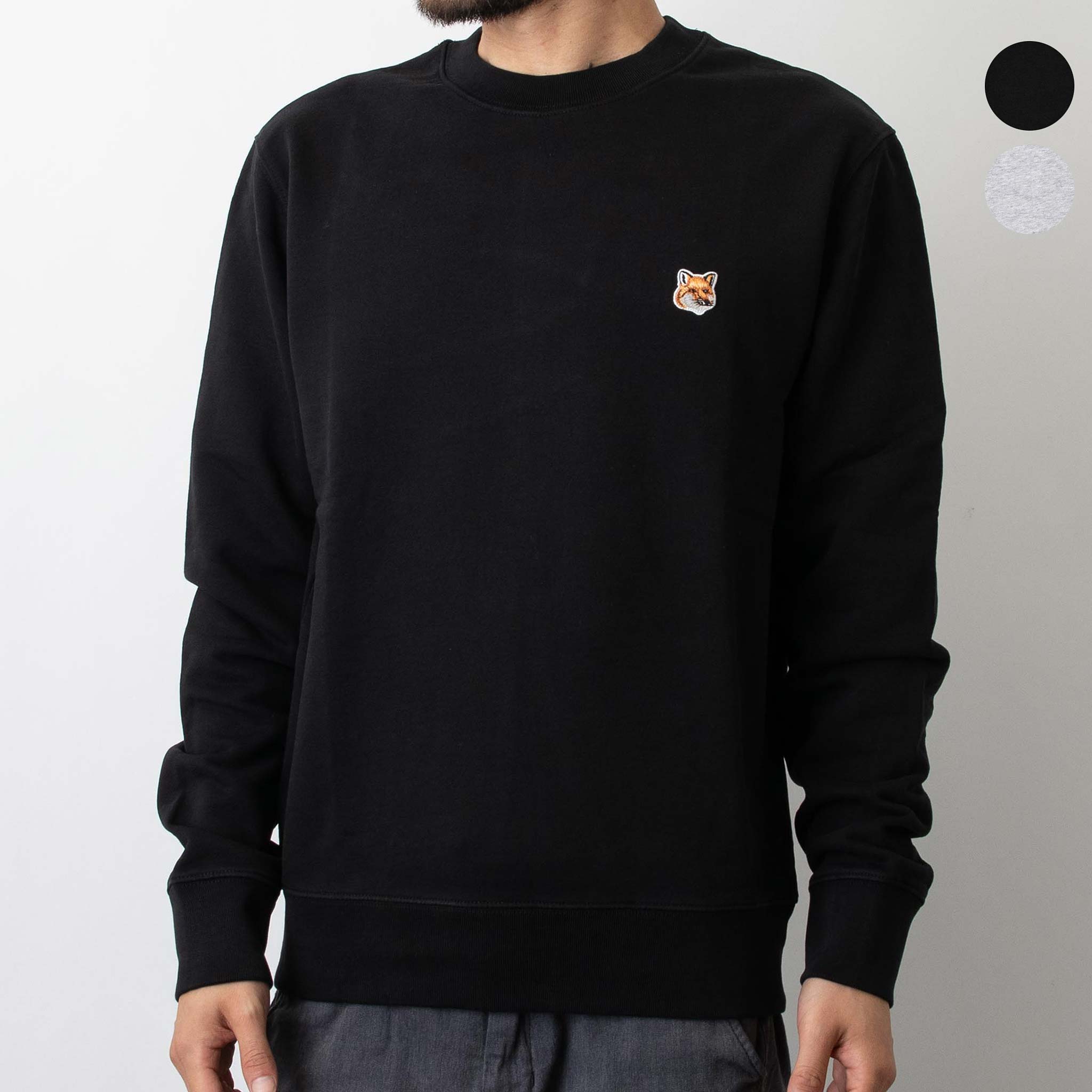 メゾンキツネ⭐スウェットFOXヘッドパッチ レディース 綿裏起毛 Sサイズ メゾンキツネ スウェット フォックスヘッド パッチ グレー