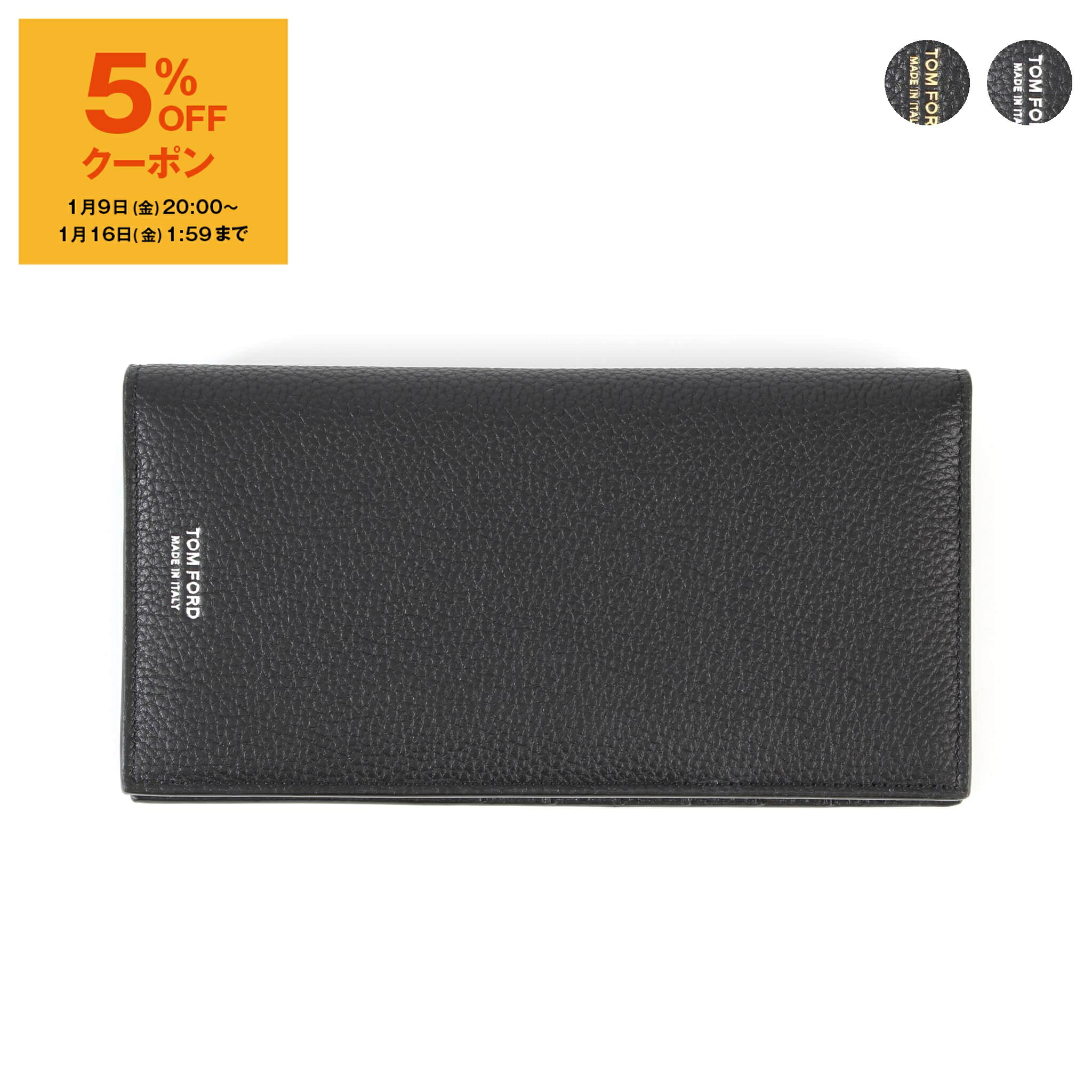 TOM FORD ブラック 長財布 TOM FORD (トム フォード) レザー ロゴ ラウンドジップ 長財布