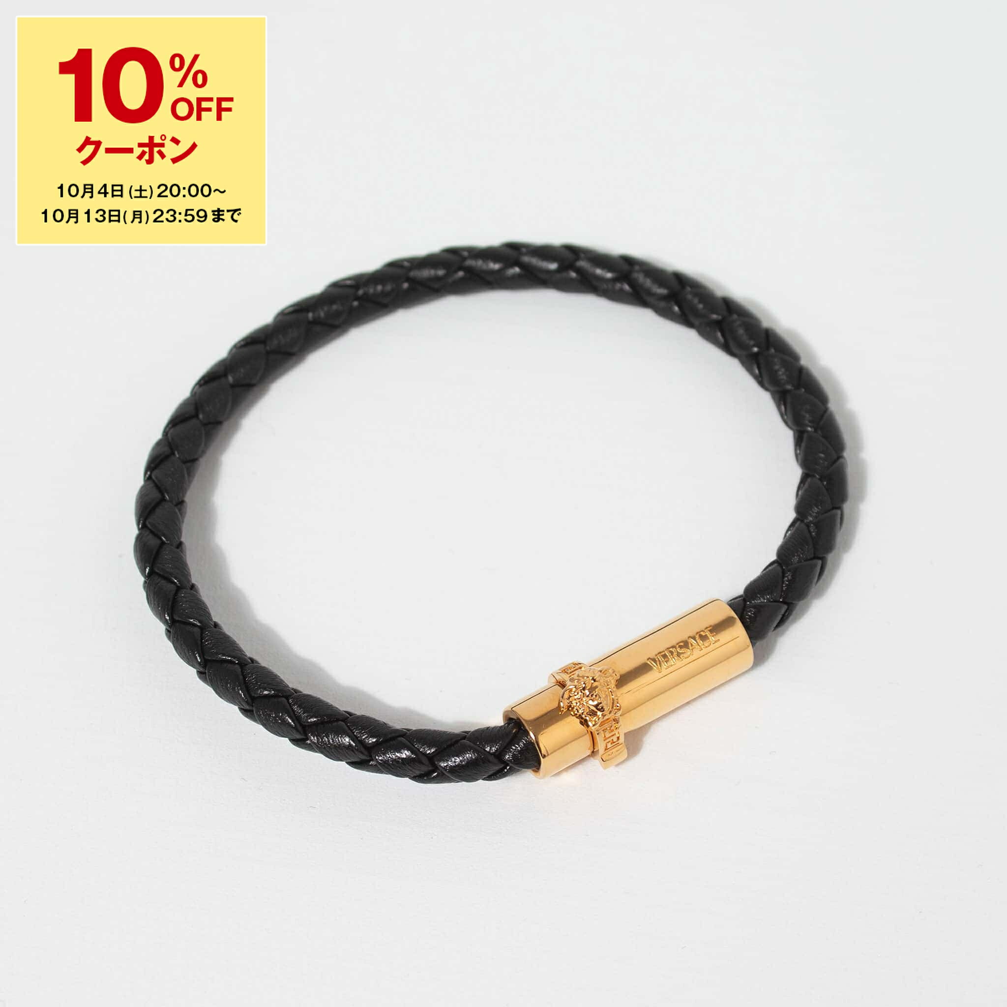 【美品】ヴェルサーチ　ブレスレット　メデューサ　グリークキー　レザー　ブラック ラ メドゥーサ レザー ブレスレット ブラック,ゴールド | VERSACE JP