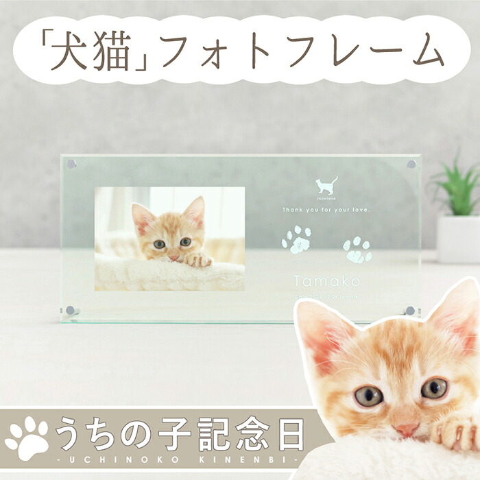 マラソン1500円クーポン／ うちの子記念日・フォトフレーム ワイド／ペット 犬 猫 メモリアル フォトフレーム プレート アクスタ 写真入り プレゼント 犬好き 猫好き オリジナルグッズ 足型 肉球 足形 型取り スタンプ 誕生日 飾り付け ペットロス 虹の橋 お悔み 仏具