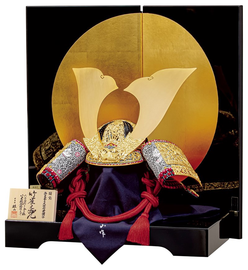 五月あやつり人形 兜飾りつけ 長閑やかさ豊久 雄山 国宝甲冑書きうつす 奈良春日大社持っている 国宝竹虎雀之鎧書きうつす 30号 竹雀之兜 GH-072 p25