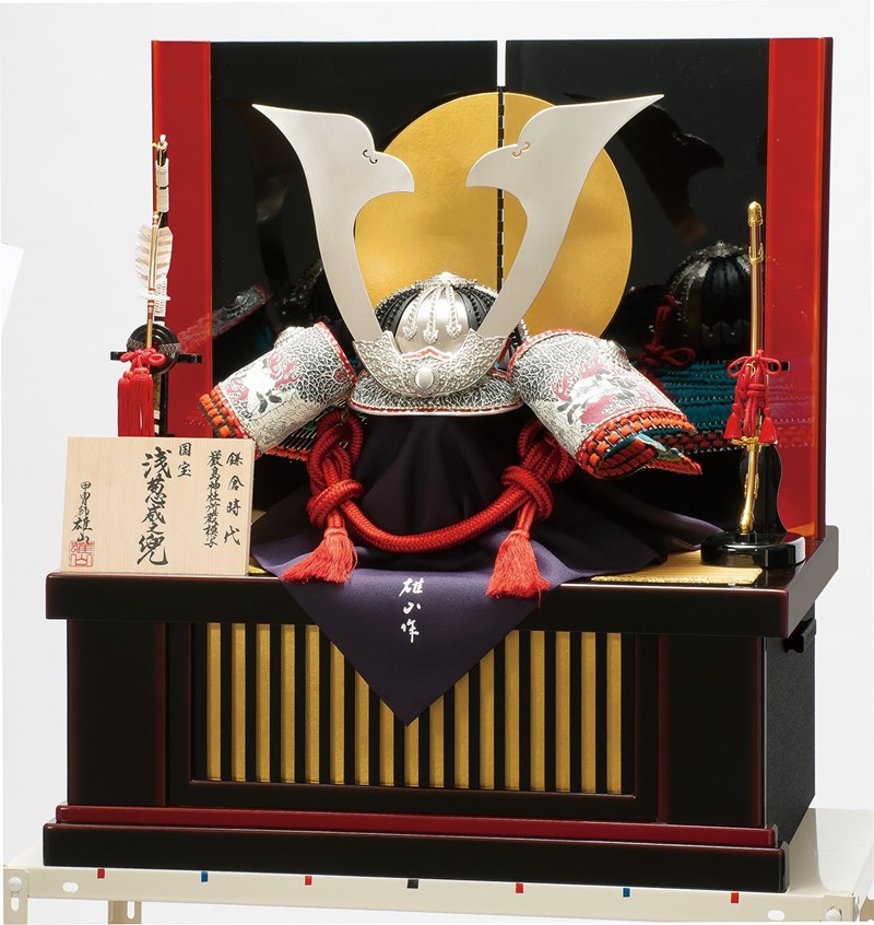[マラソンポイント＋5倍！] 五月人形 兜飾り 収納飾り 平安豊久 雄山 国宝甲冑模写 広島県廿日市市厳島神社所蔵 国宝浅葱鎧模写 30号 浅葱威之兜 GH-074 p25｜高田屋人形店