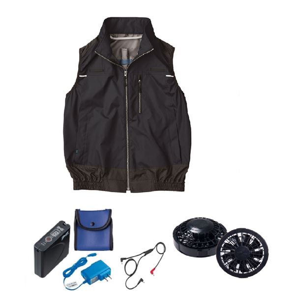 (インボイス対応)KU92120 空調服 R ポリエステル製 遮熱フルハーネス仕様ベスト FAN2200B・RD9261・LISUPER1セット ダークブルー 3L