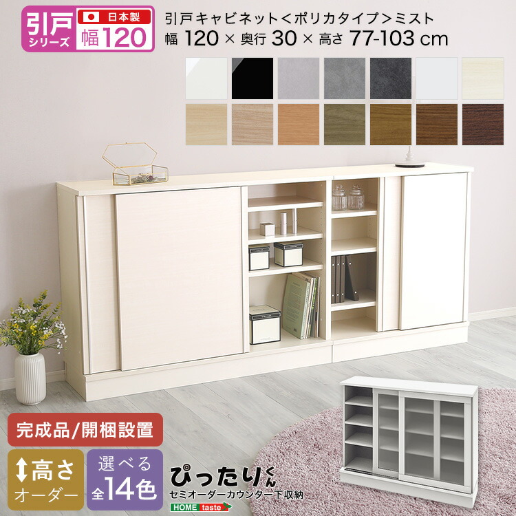 【引戸シリーズ】セミオーダーカウンター下収納ぴったりくん キャビネット(ポリカタイプ ミスト) 幅120cm×奥行30cm