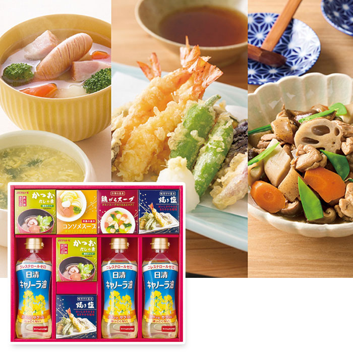 調味料 ギフト バラエティ AP-CO【AP】 人気 おすすめ ギフト 贈答 取り寄せ お取り寄せグルメ 日清キャノーラ油 マルトモかつおだしの素 焼き塩 和食 洋食 中華 鶏がらスープ コンソメスープ プレゼント 御祝 御礼 御返し 内祝い 結婚内祝い 出産内祝い 職場 上司