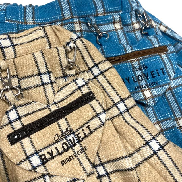 【2023秋冬新作】byLOVEiTインパン付きハートポシェットチェックスカートNo.7834105（子供服女の子キッズトドラージュニアバイラビットボトムスプリーツスカートスカパンインパンハート型ポシェットガーリー可愛いベージュブルー秋冬)