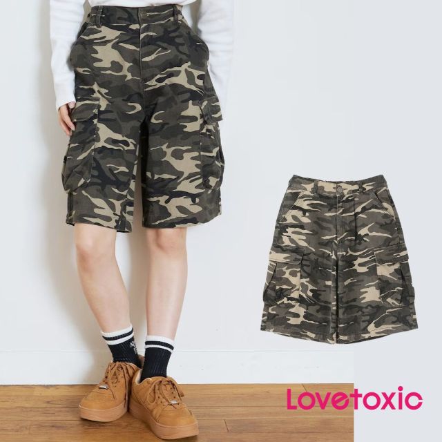 【2026春夏新作】LOVETOXIC【LTXC】カモフラ柄ハーフカーゴパンツ No. 7761103 ( ラブトキシック 子供服 女の子 キッズ ジュニア ボトムス ハーフ カーゴ パンツ 迷彩 カモフラ ポケット ウエストゴム 可愛い カジュアル シンプル お出掛け オシャレ 流行 人気 春 夏 秋 ）