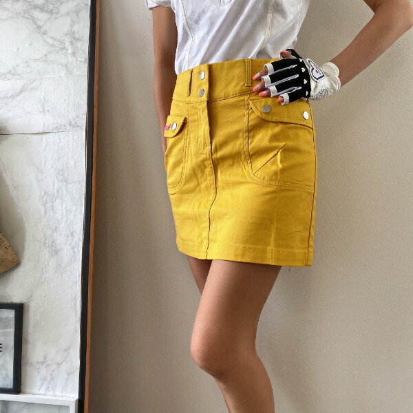 韓国ゴルフウェア 細身 ツイルタイトスカート C2404 02 Ye ゴルフウェア レディース 安い プチプラ 黄色 小さいサイズ ミニ丈 ボトムス ゴルフ女子 可愛い 韓国ブランド Ginger掲載商品