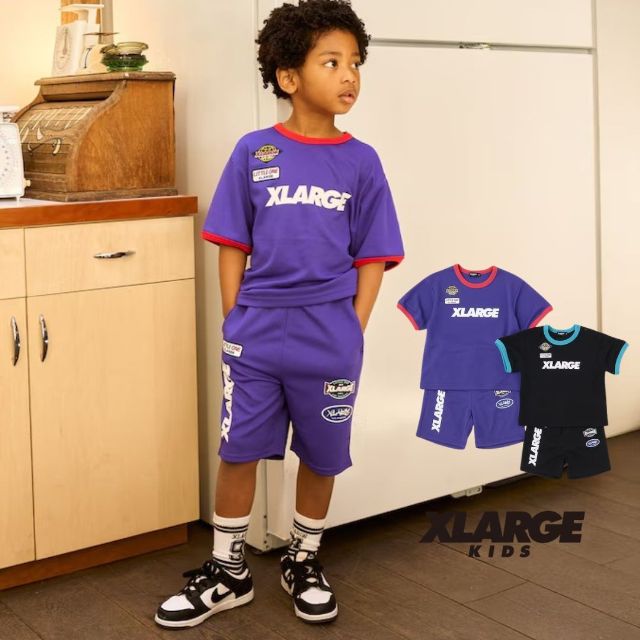 【2026春夏新作】X-LARGE KIDS XLARGEメッシュユニフォームセットアップ No.9461223（ エクストララージキッズ 赤ちゃん服 御坊っちゃん キッズ トドラー エックスラージ トップス 半袖 プルオーバー 二分の一ズボン下 ボトムス ロゴタイプ うしろ側 刷り上げる カッコイイ 大猩猩 一般受け 春 夏 ）
