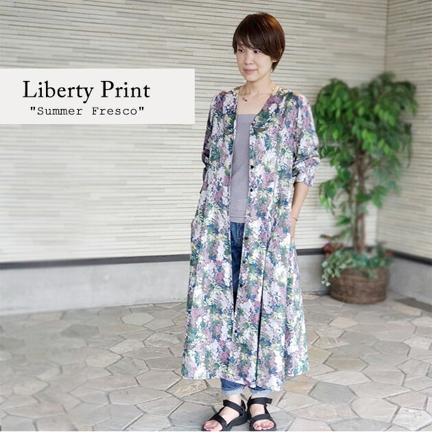 リバティ大人服 Liberty Vネックフレアワンピース 全開タイプ ワンピース サマーフレスコ リバティプリント使用 リバティワンピース タナローン チビチビキッチン