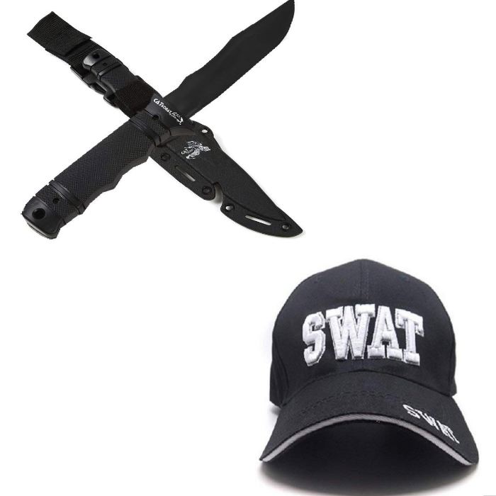 SWAT コスプレ キャップ ダミーナイフ セット ハロウィン コスプレ 仮装 SWATコス 特殊部隊 SWAT 帽子 ゴム製ダミーナイフ ナイフ サバゲー サバイバルゲーム 装備 服装