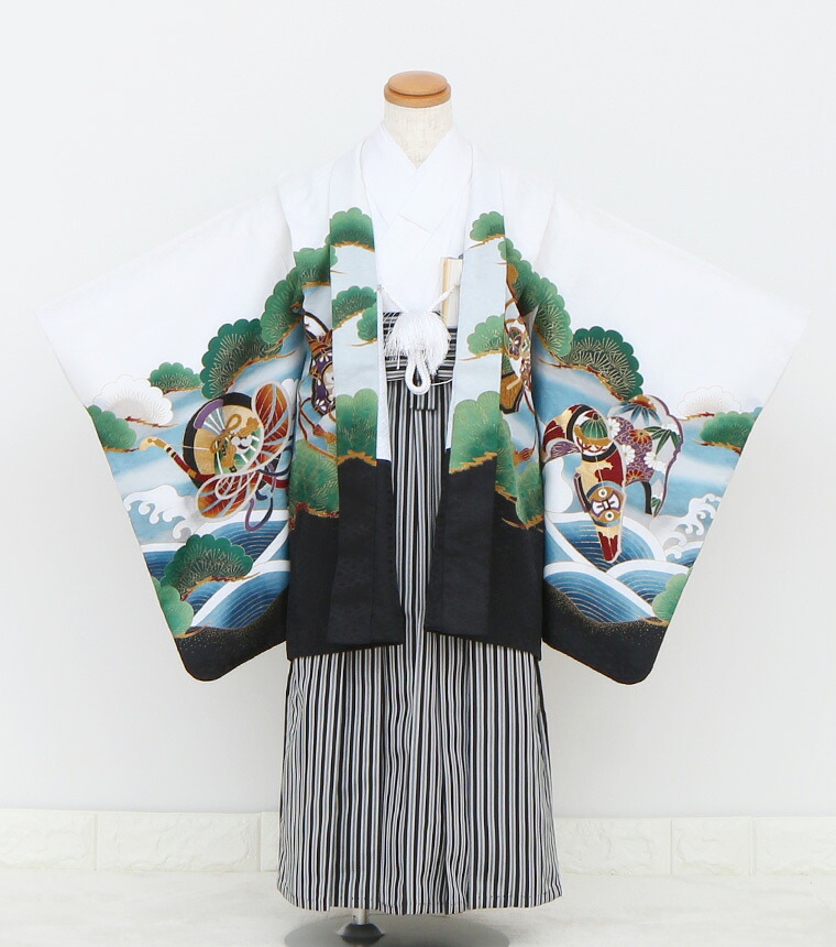 お買い物マラソンスタート！【レンタル】【5-0159】★期間限定クーポン発行中★七五三 着物 羽織 袴 ５歳 男の子 フルセット 草履 懐剣 角帯 753着物 ４泊５日