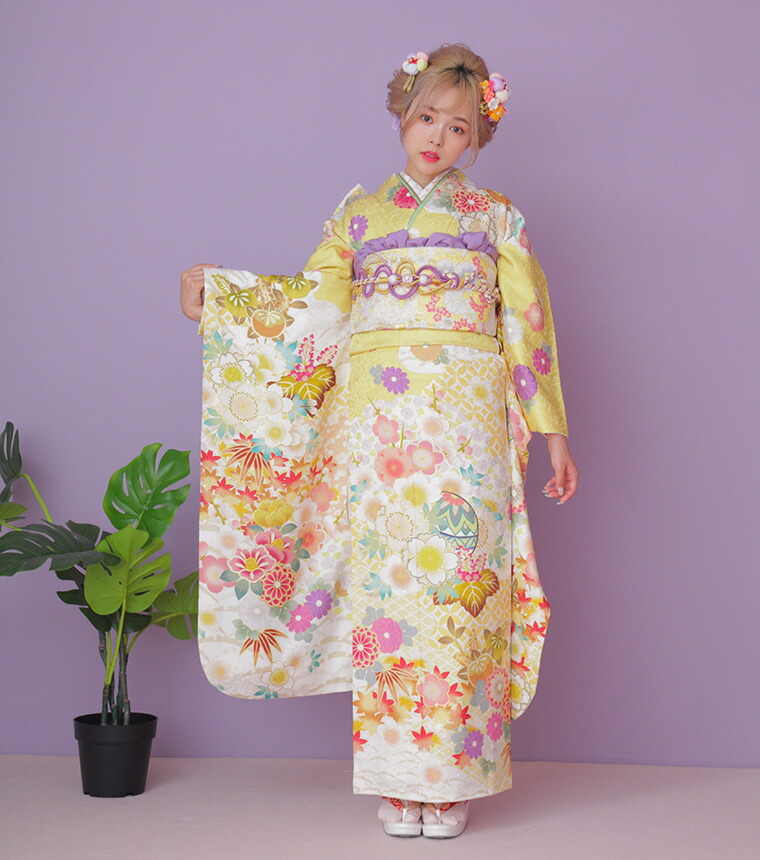 【レンタル】【ｆ-0052】振袖　【2027年成人式ご予約受付中】　フルセットレンタル　足袋プレゼント　レンタル17点セット　[成人式　晴れの日　振袖　二十歳　正絹][送料無料][４泊５日]