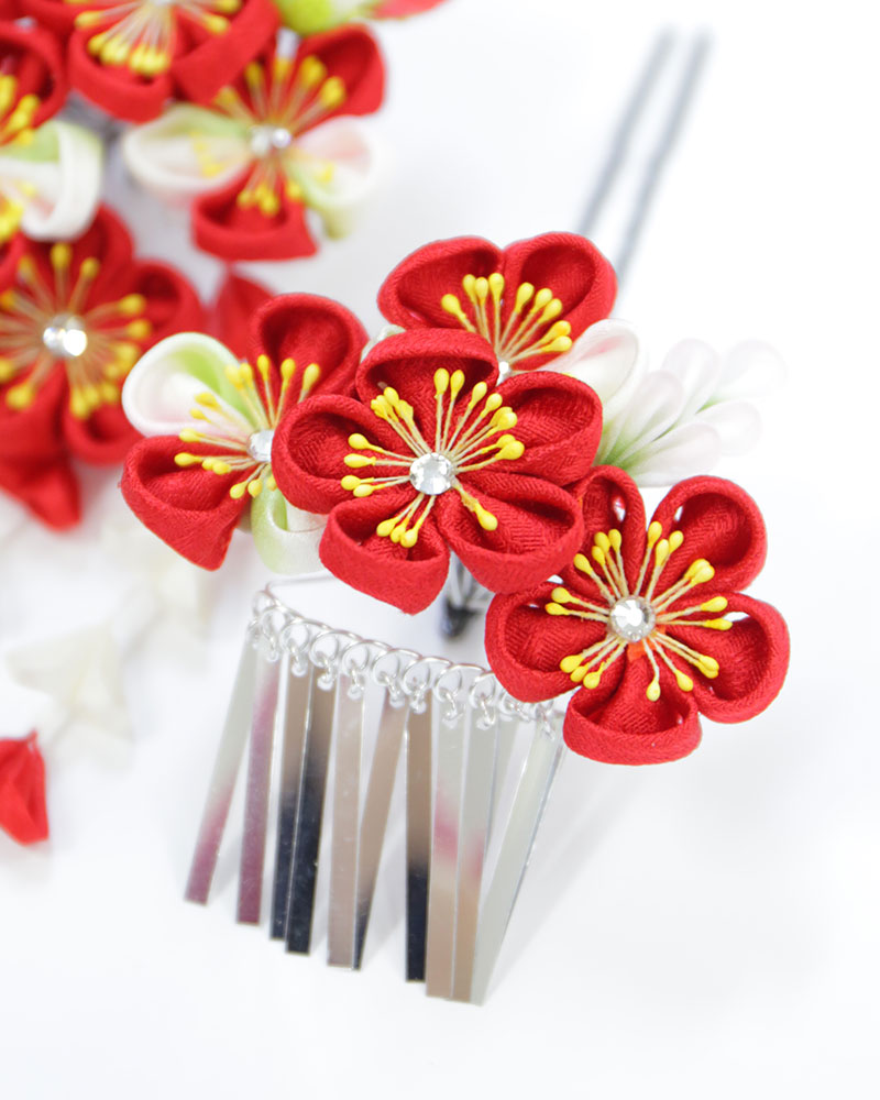 髪飾り2点セット 販売商品 成人式 卒業式などに 大きなおはなにつまみ細工の艶やか色味の飾りです キッズファッション 髪飾り 成人式 卒業式 販売商品 2点セット つまみかんざし 赤 送料無料 和装髪飾り 着物髪飾り 格安 激安 通販 ｋ 102
