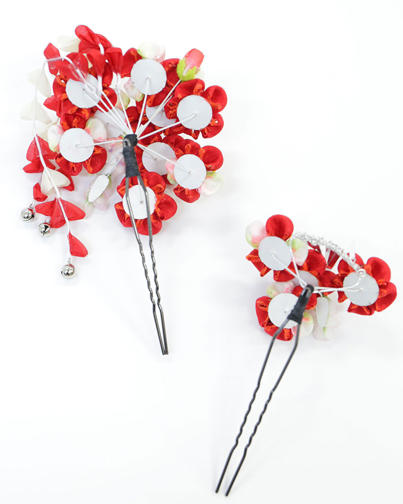 髪飾り2点セット 販売商品 成人式 卒業式などに 大きなおはなにつまみ細工の艶やか色味の飾りです キッズファッション 髪飾り 成人式 卒業式 販売商品 2点セット つまみかんざし 赤 送料無料 和装髪飾り 着物髪飾り 格安 激安 通販 ｋ 102