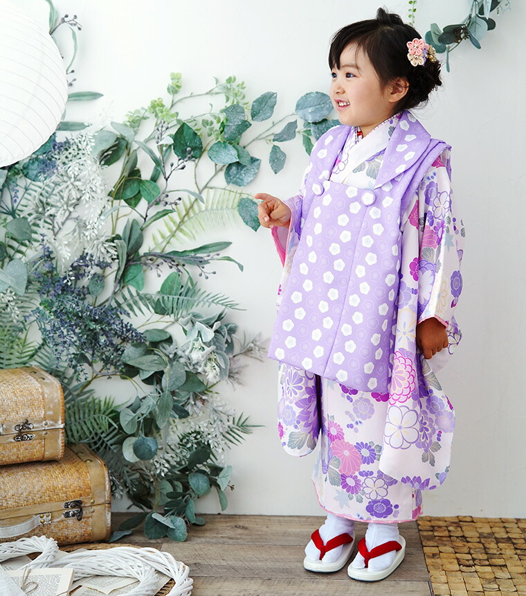 七五三　被布　3歳 七五三レンタル(3歳女児被布)4863 白花刺繍×水色梅と鞠 | 着物