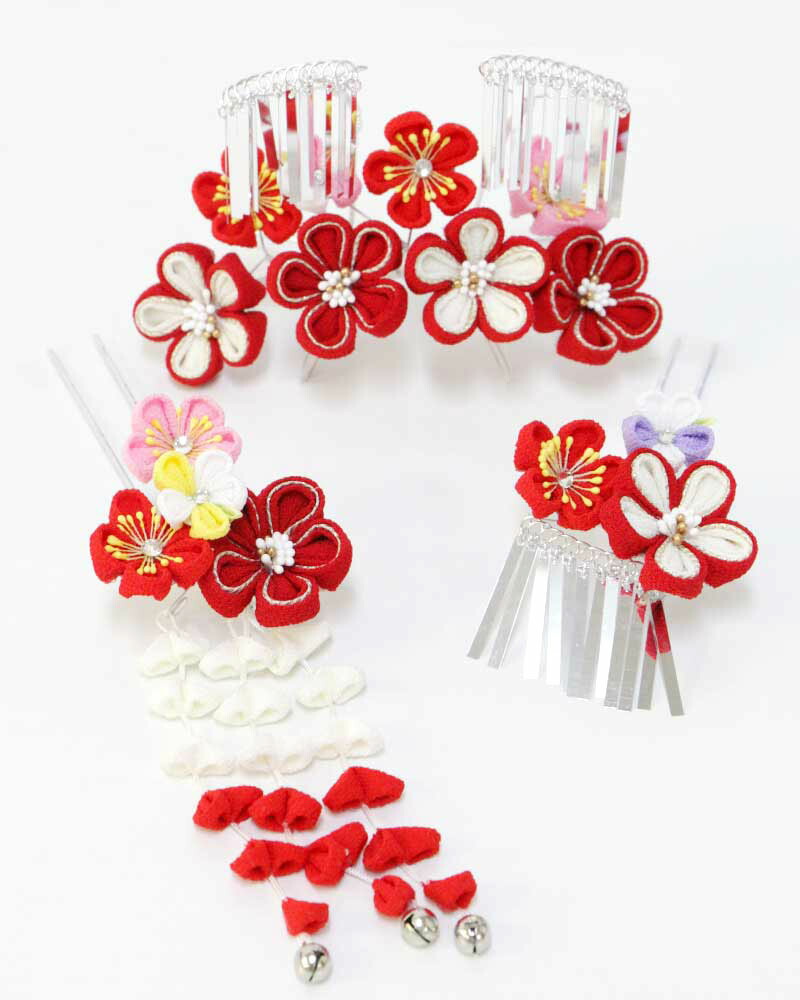 楽天スーパーsale 髪飾り 販売商品 七五三髪飾り 点セット 勝山セット 日本髪 赤 白 花柄 ちりめん 桃割れ 洋髪 つまみ細工 着物髪飾り 七五三 753 女の子 Kt 064 Tajikhome Com