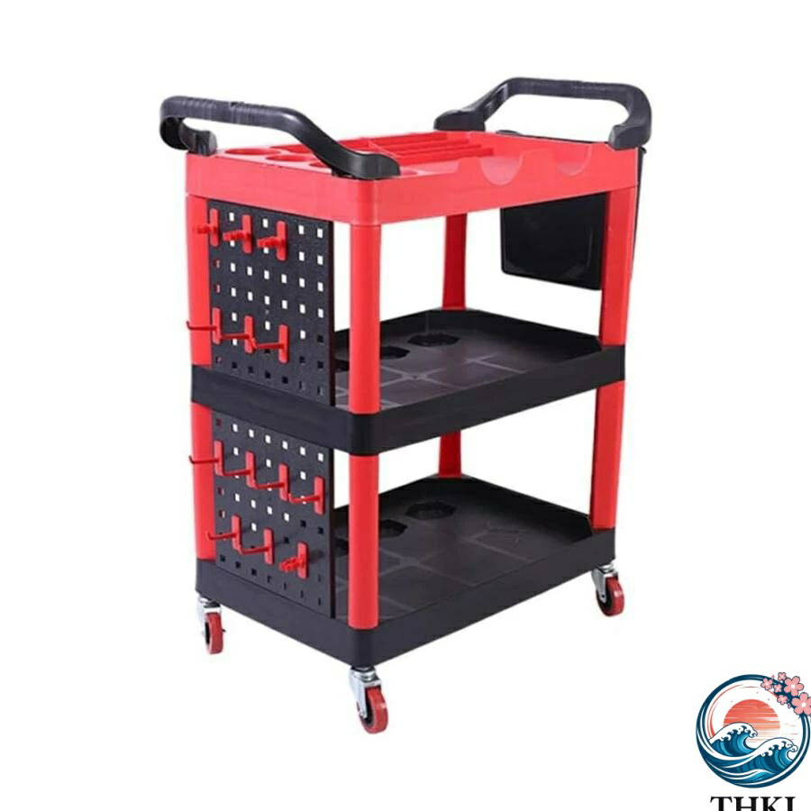 【全品2点で5%OFF】ツールカート ツールワゴン 3段 工具カート 工具ワゴン 整備 ツールトロリー キャスター付き 工具台車 ハンドル 収納ボックス付き 側面プレート付き フック付き