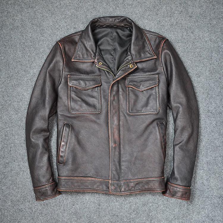 メンズ革ジャン 　秋冬　レザージャケット ライダースジャケット牛革ビンテージおしゃれ折り襟 バイクウェア シングル 男性用　　防寒防風｜千陽ストア