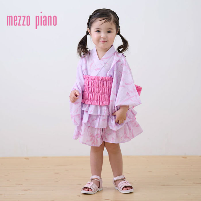 (10%OFF)(26ss) mezzo piano（メゾピアノ）トゥシューズリボン柄 浴衣御召しもの【当たること冷感・吸水速乾】-2607【100糎】【宅配便】