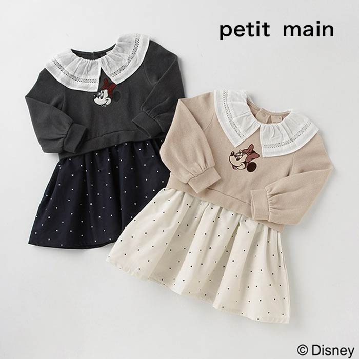 楽天市場 Petit Main プティマイン Disney ミニー レース衿ワンピース 3302 90 130cm 宅配便 子供服かんさい楽天市場店