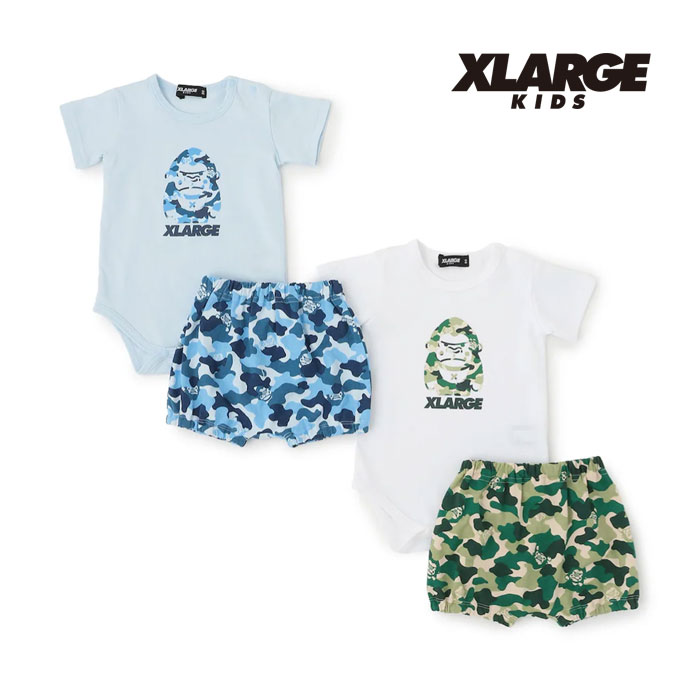 (10%OFF)(26ss)XLARGE KIDS(エクストララージ キッズ) ファニーゴリラカモ総柄 もの言う花半袖セットアップ-2501【80糎】【電子メール便聞き入れる】