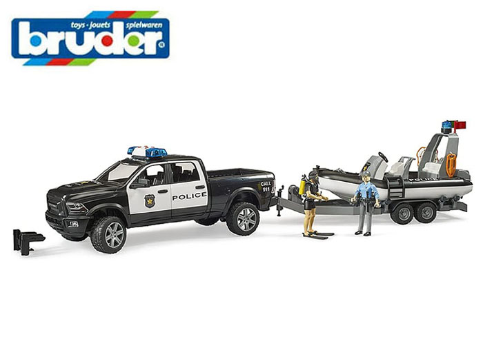 【安心の正規品】ブルーダー　02507　Ram パワーワゴンパトカー & ポリスボート（フィギュア2個付き）【bruder】