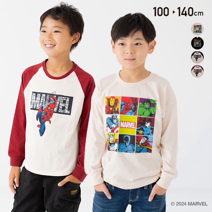 マーベル ロンT 長袖 Tシャツ 子供服 キッズ ラグラン 男の子 キャラクター 天竺 トップス アベンジャーズ スパイダーマン MARVEL 秋服 100 110 120 130 140cm [M便 1/2]画像