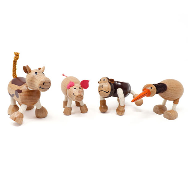 アナマルズ　フレンズ フィギュア 人形 木製 おもちゃ 玩具 木製玩具 動物 牛 キーウィ ゴリラ ブタ 生き物 男の子 女の子 3歳 4歳 5歳 6歳 誕生日 プレゼント ギフト