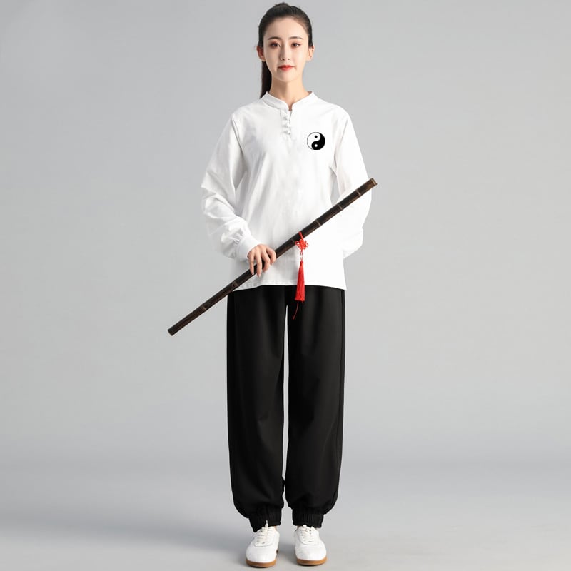 太極拳服　トレーニングウェア 太極拳トレーニングスーツ 上下セット 長袖Tシャツ　男性 女性 兼用 メンズ レディス 練習服 カットソー 【送料無料】
