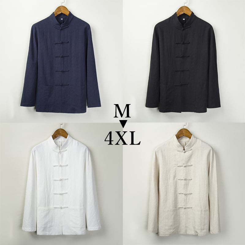 瀬戸もの服 ティーシャツ 瀬戸ものティーシャツ メンズ 成人男性用 カンフー服 唐装 瀬戸もの名取り草 立ち襟 中華風 貨物輸送無料 長袖 綿麻 変わり無く