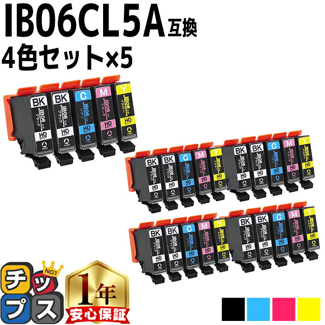 全色顔料 エプソン用 IB06A メガネ IB06CL5A 顔料 4色5本セット×5 計25本 互換インクカートリッジ 機種： PX-S5010 内容： IB06KA IB06CA IB06MA IB06YA