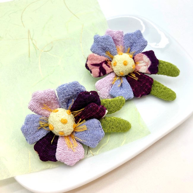 ちりめん細工　キット　ちりめん　装飾　飾り　[季節のお花　アヤメ　花　ちりめん　5月　フラワー　紫　四季　コスモス（小）]　ミニチュア　花　7月　パーツ　パーツ　可愛い　ディスプレイ　初夏