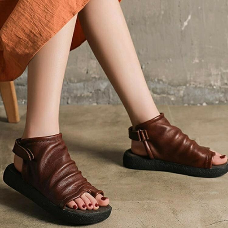 美脚 今めかしい 厚底 サンダル ブーツサンダル 本革 レディース 革サンダル なめし革サンダル 春夏 春 夏 成年者 歩き分かりやすい パステル色の 心地よい 御役目 通い 炎節ブーツ 自然的