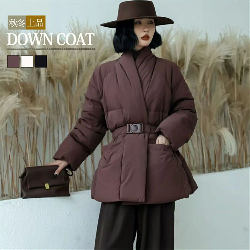 冬 冬服 秋冬 着痩せ キレイめ おしゃれ 大人 上品 カジュアル きれいめ 無地 通学 通勤 暖かい 軽量 防風 防寒 Vネック ウエストマーク ベルト付き ロング丈 ダウンコート レディース アウター コート