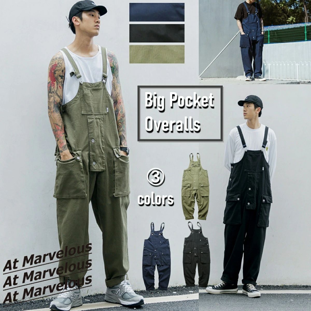 ミリタリー オーバーオール メンズ ヘリンボーン ツイル ワークパンツ サロペット パンツ ゆったり 大きいサイズ ストリートファッション 作業着 作業服 パンツオール 大人 オールインワン 作業 ロングパンツ 黒 ブラック カーキ ネイビー 紺色｜アレコレライフ