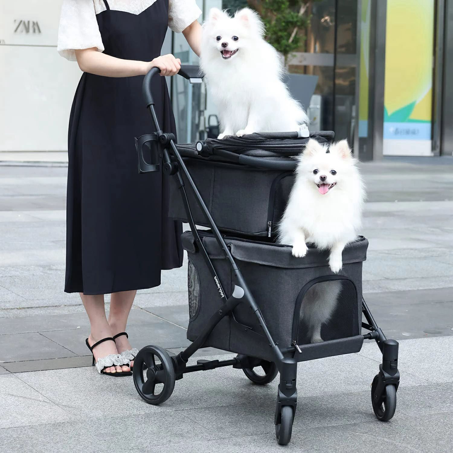 下段15KG 上段10KG 耐荷重(約) ワンタッチ折り畳み式 組み立て簡単 多機能 多頭飼い用バギー ペットカート多頭飼い用バギー コンフォート 多頭用 分離型 ペットカート 多頭用 カート 2段式の上下段セット犬 ペットカート二段式 T1 PETS BEROAD