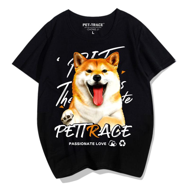 ポップ 夏 ラウンドネック 半袖 かわいい 犬 柴 ペット 犬 ドッグ 犬柄 Tシャツ