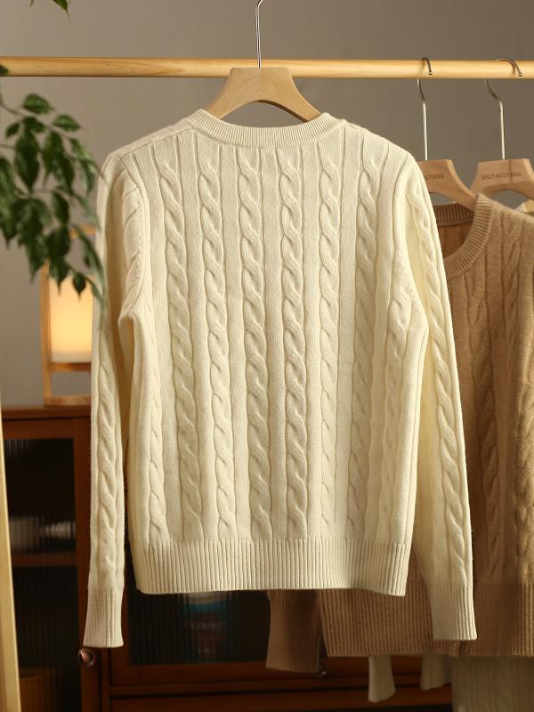 編み物 ジレー レディース カシミール100% 丸首 有線テレビ編み 長袖 トップス オパール 柿色 刺? ゆったり 朦々たる