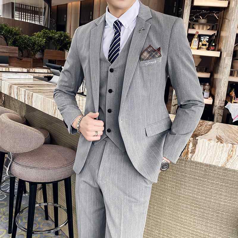 ビスコース人絹混紡 ポリエステル 通い 事務所 心地よい 商行為 ノッチドラペル 細身 か細い相応う フォーマル セットアップ 3点仕かける スリー平和条約 礼服 華燭の典 花むこ 縞模様 御膳上等感 成人男性用 メンズ 背広